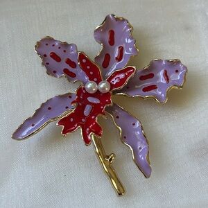 New‎ stunning Purple and Red Orchid Brooch